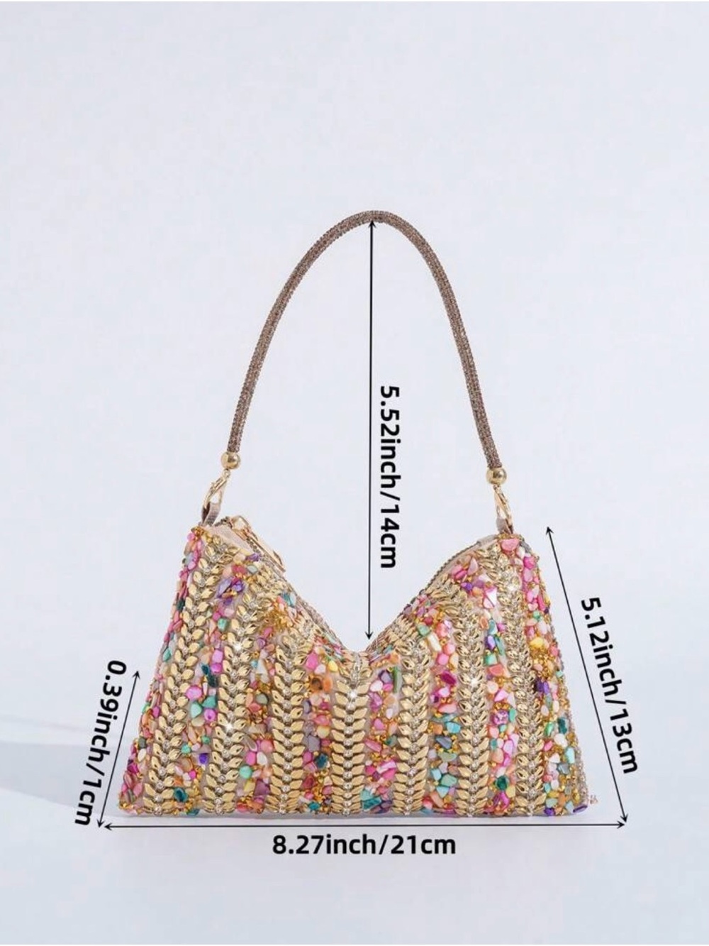 Multicolor Gold Rhinestone Handbag Purse - Picture 4 of 6